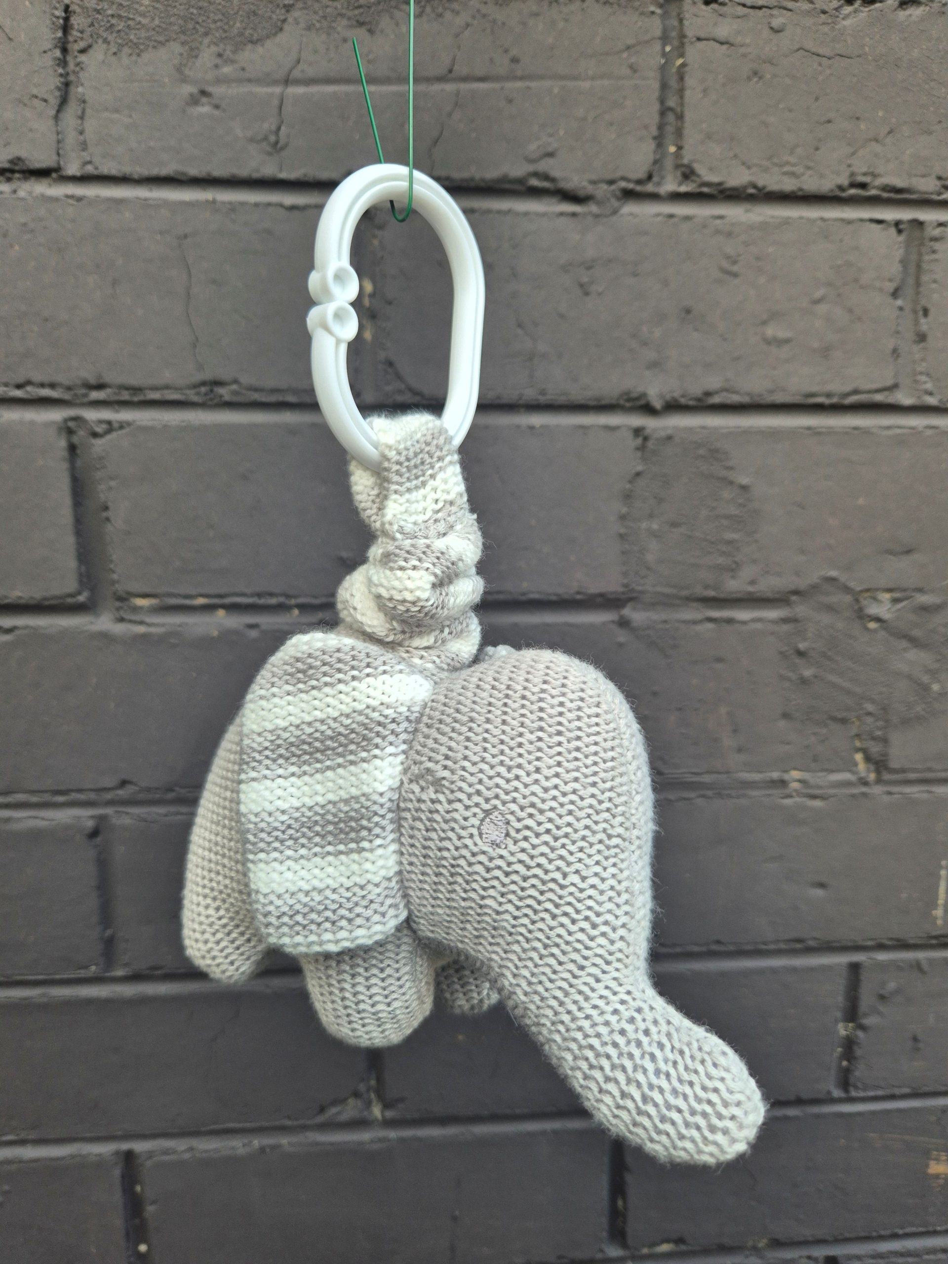Knitted Grey Elephant Pram Toy