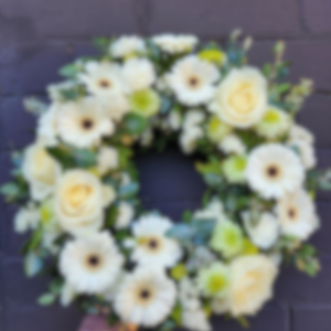 Classic Funeral Wreath- Florists Choice White and Green blooms
